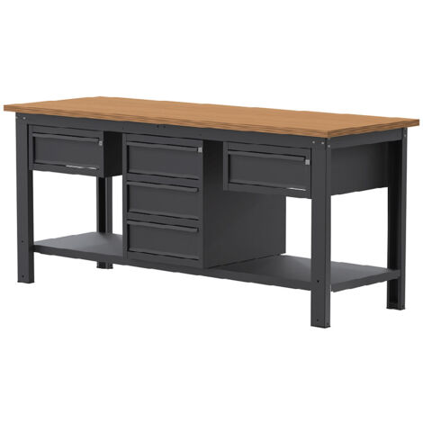 Banco da lavoro SOGI X3N125L - 2 m - piano in legno - 1 + 3 + 1 cassetti (1/4)