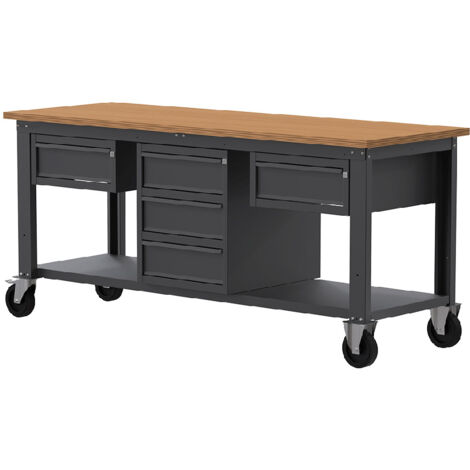 Banco da lavoro con ruote SOGI X3N125LR - 2 m - piano in legno - 1 + 3 + 1 cassetti (1/4)