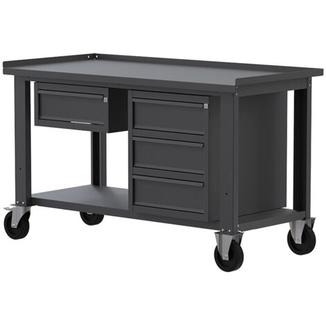 Banco lavoro con ruote SOGI X3N106AR - 1.5 m - piano in acciaio - 1 + 3 cassetti - grigio antracite (1/4)