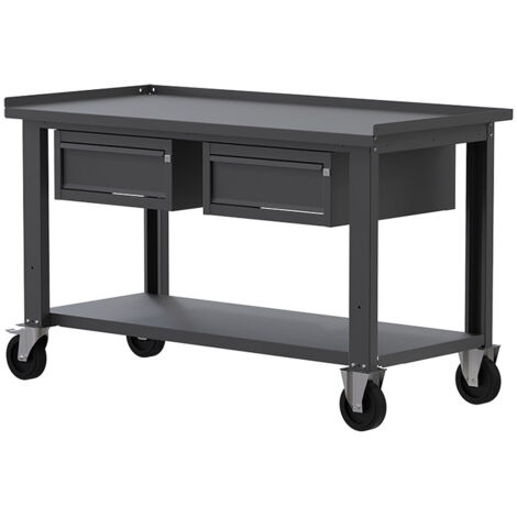 Banco da lavoro con ruote SOGI X3N105AR - 1.5 m - piano in acciaio - 1 + 1 cassetti - grigio antracite (1/4)