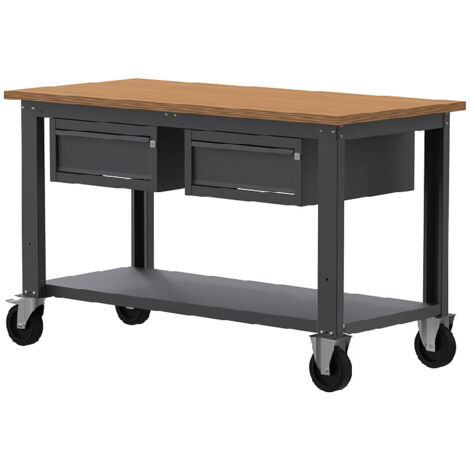 Banco da lavoro con ruote SOGI X3N105LR- 1.5 m - piano in legno - 1 + 1 cassetti - grigio antracite (1/4)