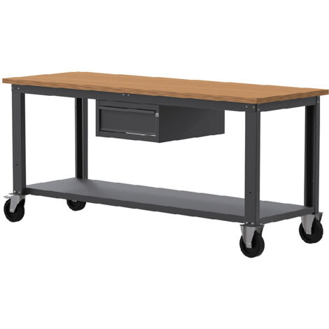 Banco da lavoro con ruote SOGI X3N113LR - 2 m - piano in legno - 1 cassetto (1/4)