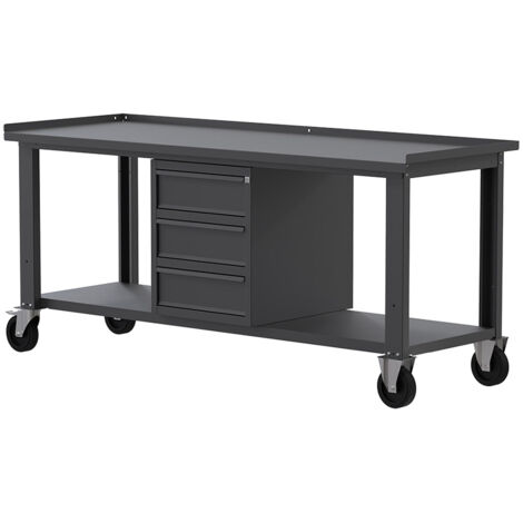 Banco da lavoro con ruote SOGI X3N114AR - 2 m - piano in acciaio - 3 cassetti (1/4)