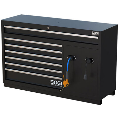Cassettiera SOGI ARR-M-A-7C-AE per arredo officina - 7 cassetti - vano con avvolgitubo aria e avvolgicavo elettrico
