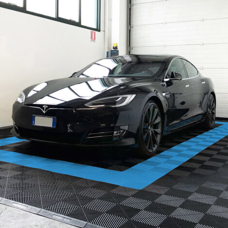 Kit da 625 piastrelle 100 mq SOGI PAV-03-AZ4 in PP per pavimento officina e garage - colore azzurro, KIT 625 pz - 100 mq