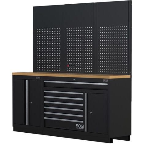 Arredamento modulare per officina e garage SOGI ARR-OFF-2040-B-L - piano in legno - 2040x465x2000 mm