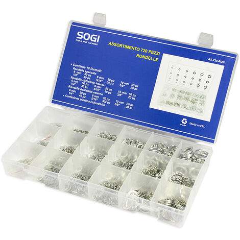 ASSORTIMENTO SET SERIE DI 720 RONDELLE ACCIAIO METRICHE E POLLICI SOGI AS-720-RON