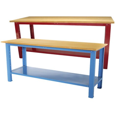 Banco da lavoro SOGI 2 metri con piano in legno portata 1000 kg - blu/rosso, ColoreRosso