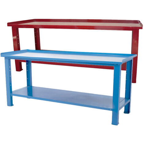 Banco da lavoro SOGI 2 metri con piano in acciaio portata 1000 kg - blu/rosso, ColoreRosso