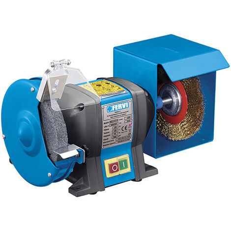 Fervi- 0510 Touret à meuler et poncer, professionnel, avec brosse à polir, Ø 150 mm, 350 W