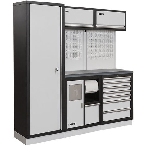 Arredamento modulare per officina FERVI A008I - 1960 x 498 x 2000 h mm - piano in acciaio inox