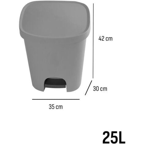 Cubo basura plástico Apertura con pedal 25 Litros Cubo reciclar Mate  35x30x42 cm - color :Plata - 25 Litros (Plata)