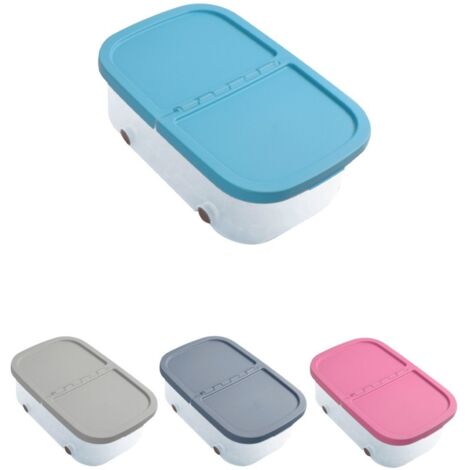 JARDIN202 - Cajas de Almacenaje Transparente Dos Compartimentos – Cajas Organizadoras de Plástico con Tapa y Ruedas  32 litros (Azul)