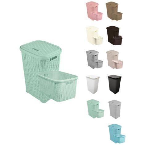JARDIN202 - Pongotodo Diseño Rattan para Colada - Cesto Para la Ropa Sucia  Set (Verde agua)