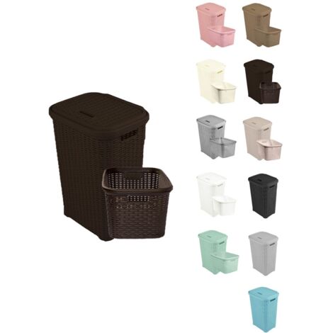 Cesto Ropa Sucia Pongotodo con Tapa y Asas  Cesta Colada Plástico Ratán  Cubo Ropa Sucia Ventilado  Baño Dormitorio  38L/60L