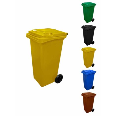 JARDIN202 - Contenedor de Basura Reciclables de Colores con Ruedas   Mango antideslizante  360 L (Amarilla)