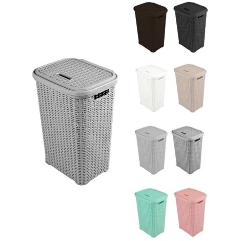 JARDIN202 - Cesto para la Colada 38L de Plástico con Asas - Cubo Ropa Sucia con Tapa 49 x 39 x 30 cm 38 Litros (Plata)