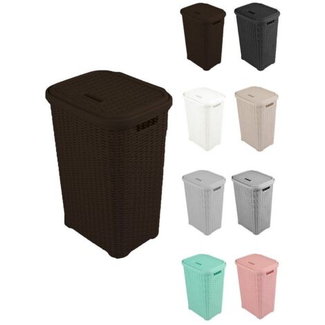 JARDIN202 - Cesto para la Colada 38L de Plástico con Asas - Cubo Ropa Sucia con Tapa  49 x 39 x 30 cm  38 Litros (Marrón)