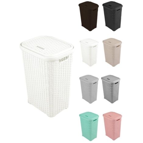 JARDIN202 - Cesto para la Colada 38L de Plástico con Asas - Cubo Ropa Sucia con Tapa 49 x 39 x 30 cm 38 Litros (Blanco)
