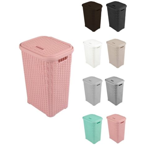 JARDIN202 - Cesto para la Colada 38L de Plástico con Asas - Cubo Ropa Sucia con Tapa  49 x 39 x 30 cm  38 Litros (Rosa)