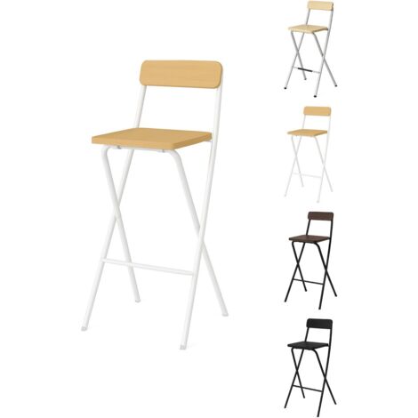 JARDIN202 - Taburete Plegable Alto de Metal Extra Grueso con Reposapies para Cocinas y Bar Silla con Respaldo Resistente Pack 2 uds (Blanca / Haya)