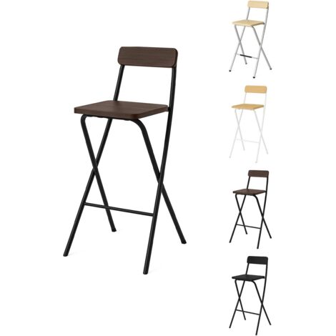 JARDIN202 - Taburete Plegable Alto de Metal Extra Grueso con Reposapies para Cocinas y Bar Silla con Respaldo Resistente Pack 2 uds (Negra / Nogal)