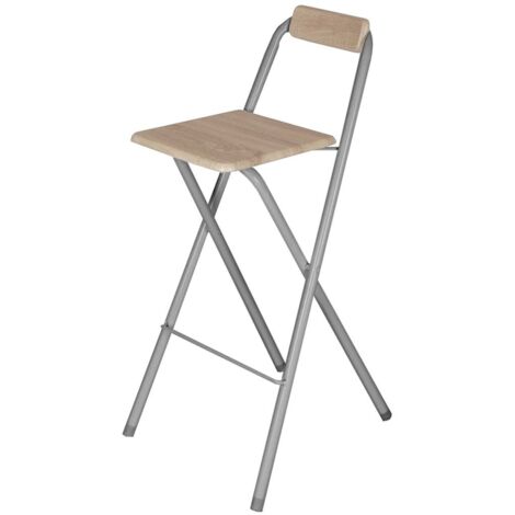 JARDIN202 - Taburete Plegable Alto de Metal con Reposapies para Cocinas y Bar  plegable 49X47X99cm  Pack 2 uds (Plata / Haya)