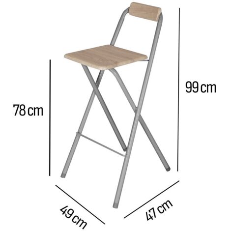 JARDIN202 - Taburete Plegable Alto de Metal con Reposapies para Cocinas y Bar  plegable 49X47X99cm  Pack 2 uds (Plata / Haya)