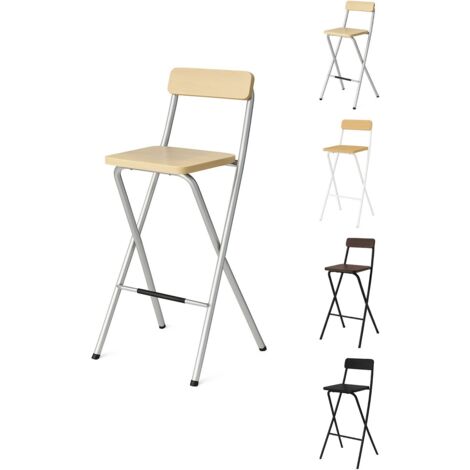JARDIN202 - Taburete Plegable Alto de Metal Extra Grueso con Reposapies para Cocinas y Bar Silla con Respaldo Resistente Pack 4 uds (Plata / Haya)