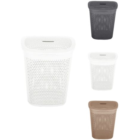 JARDIN202 - Cesto de Ropa 60L Transpirable de Plástico con Asas - Pongotodo con Tapa 43,5 x 57 x 35 cm  60 litros (Blanco)