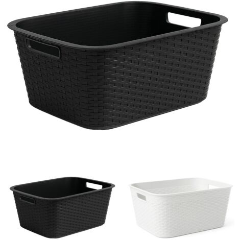 JARDIN202 - Cesta para la Colada 25 x 53 x 36 cm - Cesto ropa sucia – Cesta Rectangular con Asas diseño Mimbre   (Negra)