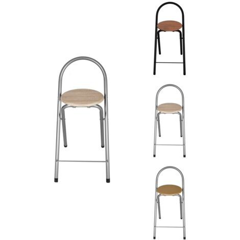 JARDIN202 - Taburete Plegable 80x40x45 cm - Elegante y Duradero en Negro y Plata con Reposapiés, Ideal para Cocina  Unidad (Plata / Haya)