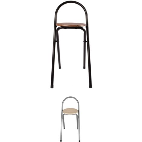 JARDIN202 - Taburete Plegable con Respaldo para Cocina 38x38x67  Compacta y Fácil de Almacenar  Diseño Ergonómico y Resistente  Unidad (Negra / Nogal)