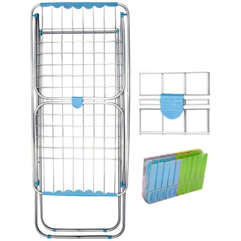 JARDIN202 - Tendedero de Aluminio con Capacidad de 20m Incluye 20 Pinzas Tendal Plegable con Varillas Gruesas y Resistente (Plata)