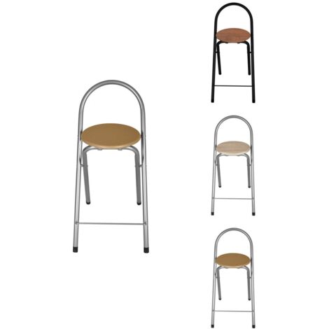 JARDIN202 - Taburete Plegable 80x40x45 cm - Elegante y Duradero en Negro y Plata con Reposapiés, Ideal para Cocina  Pack 2 uds (Plata)
