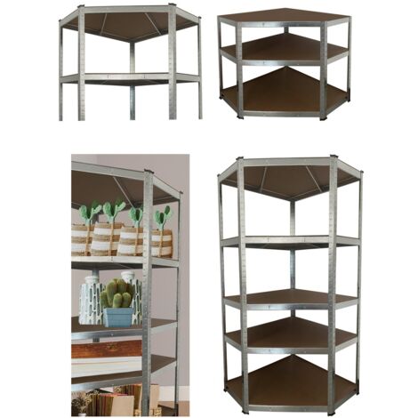 JARDIN202 - Estantería Metálica con Baldas Ajustables  5 Baldas  Carga 875 Kg  Unidad (Plata - Estantería con Esquina) (1/5)