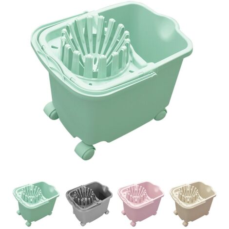 JARDIN202 - Cubo de Fregona con 4 Ruedas Sistema Escurrefácil 15L Limpieza de Suelos Domésticos Rectangular 29x40x32cm (Verde)
