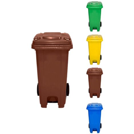 JARDIN202 - Contenedor Basura 120L con Pedal, Ruedas de Goma y Mango Antideslizante - Cubo Industrial  120 L (Marrón (Pintada))