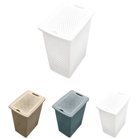 JARDIN202 - Cesto de Ropa 38 Litros - Plástico Ligero y Resistente con Tapa. Ideal para Hogar, Disponible en Beige, Blanco, Gris 38 Litros (Blanco)