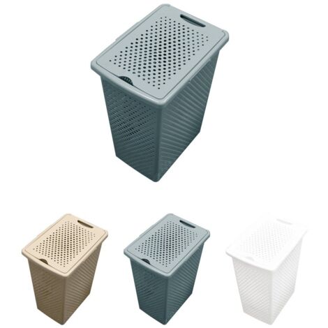 JARDIN202 - Cesto de Ropa 38 Litros - Plástico Ligero y Resistente con Tapa. Ideal para Hogar, Disponible en Beige, Blanco, Gris 38 Litros (Gris)
