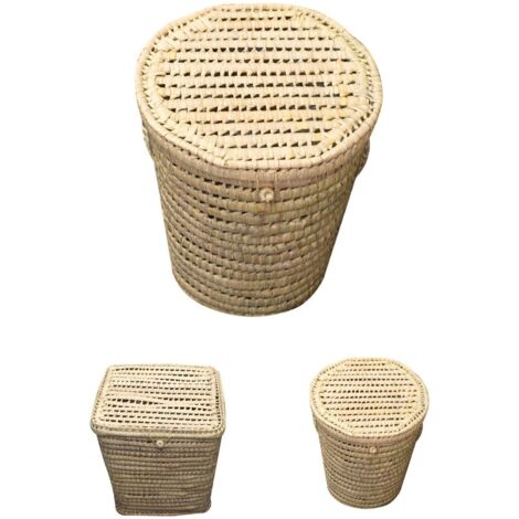 JARDIN202 - JARDIN202 - Pongotodo Cesta de Palma Natural con Tapadera y Asas - Almacenamiento en Modelos Redondo y Cuadrado para Ropa y Decoración  Redondo Mediano ()  Redondo Mediano  Redondo Mediano