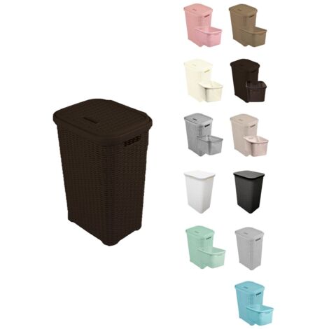 Cesto Ropa Sucia Pongotodo con Tapa y Asas Cesta Colada Plástico Ratán Cubo Ropa Sucia Ventilado Baño Dormitorio 38L/60L (1/5)