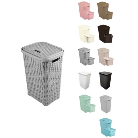 Cesto Ropa Sucia Pongotodo con Tapa y Asas Cesta Colada Plástico Ratán Cubo Ropa Sucia Ventilado Baño Dormitorio 38L/60L