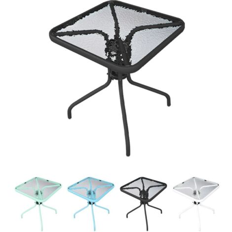 JARDIN202 - Mesa de Cristal 60x60x70 cm Cuadrada con Base Metálica Resistente - Ideal para Terraza, Jardín o Balcón   (Negro)