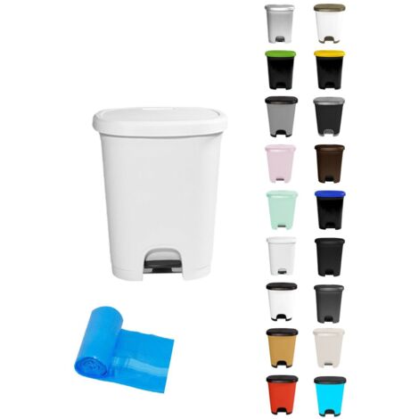 JARDIN202 - Cubo basura plástico moderno  Apertura con pedal  Cubo reciclar  50 litros + Bolsas (Blanco - Blanco)