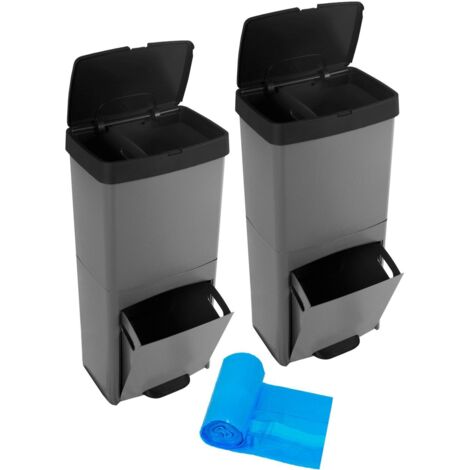 JARDIN202 - Cubo de Basura o Reciclaje 70L Premium: 3 Compartimentos para Gestión Eficiente de Residuos  Ecológico, Duradero  Pack 2 uds + Bolsas 30L (Negro)