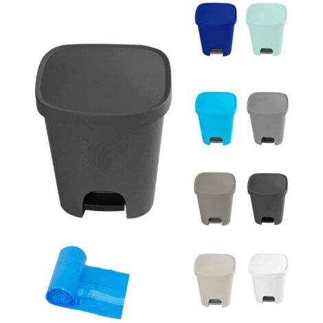 JARDIN202 - Cubo basura plástico Apertura con pedal 25 Litros Cubo reciclar Mate 35x30x42 cm 25 Litros + Bolsas (Gris)