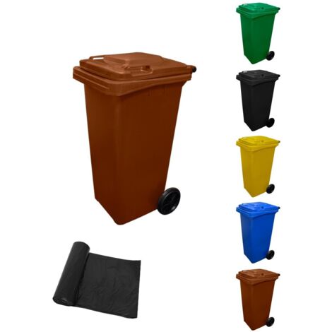 JARDIN202 - Contenedor de Basura Reciclables de Colores con Ruedas   Mango antideslizante  120 L + Bolsas (Marrón)