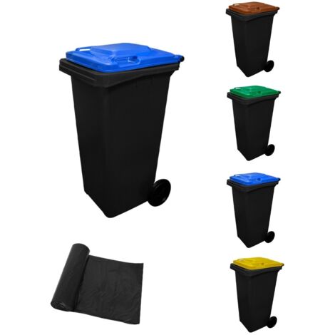 JARDIN202 - Contenedor de basura reciclables Ecodiseño 120L 2 ruedas  120 L + Bolsas (TAPA AZUL)