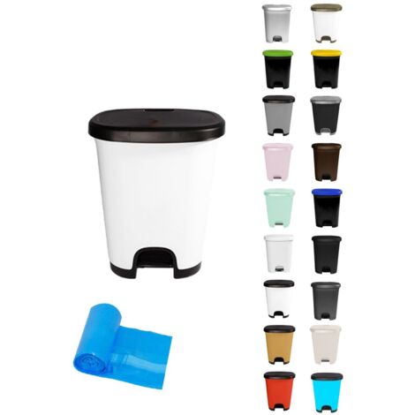 JARDIN202 - Cubo basura plástico moderno Apertura con pedal Cubo reciclar 50 litros + Bolsas (Negro - Blanco)